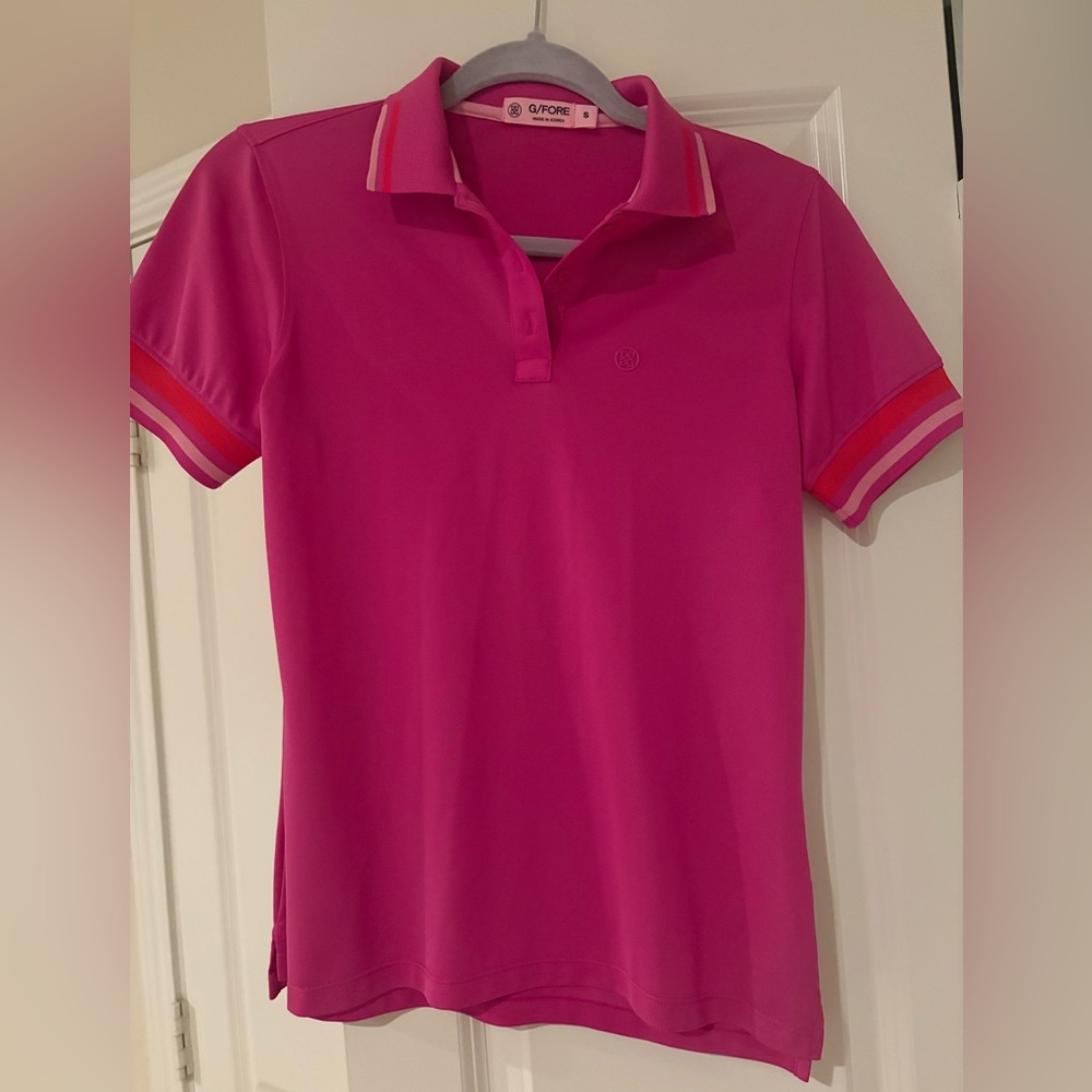 G/FORE Hot Pink Polo with Contrast Stripe Trim